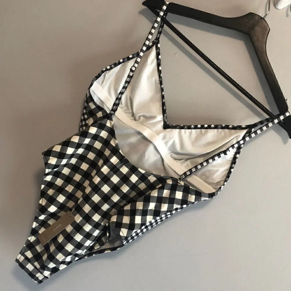 J. Crew V-Neck One-Piece Swimsuit in Gingham